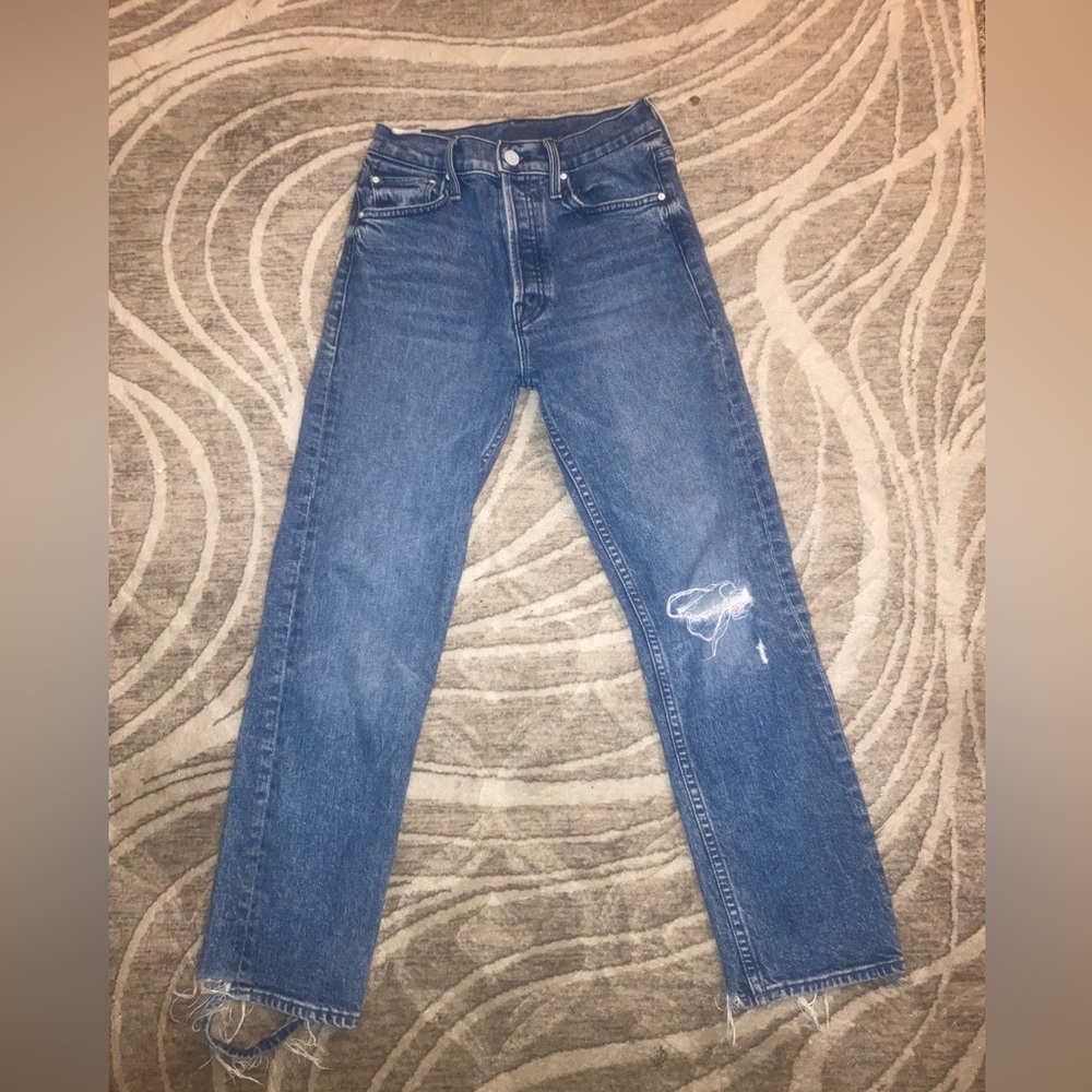 MOTHER the Tomcat Distressed Blue Straight Jeans
